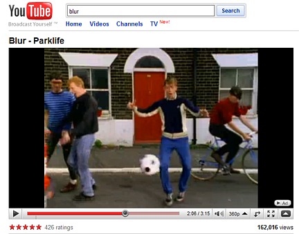 Parklife Video Still Blur Graham Coxon Dave Rowntree Damon Albarn Alex James Football